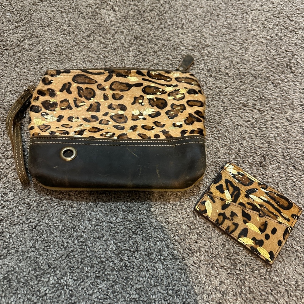 Myra Bag Pouch Delight Canvas and Cowhide Bag along with Id card holder